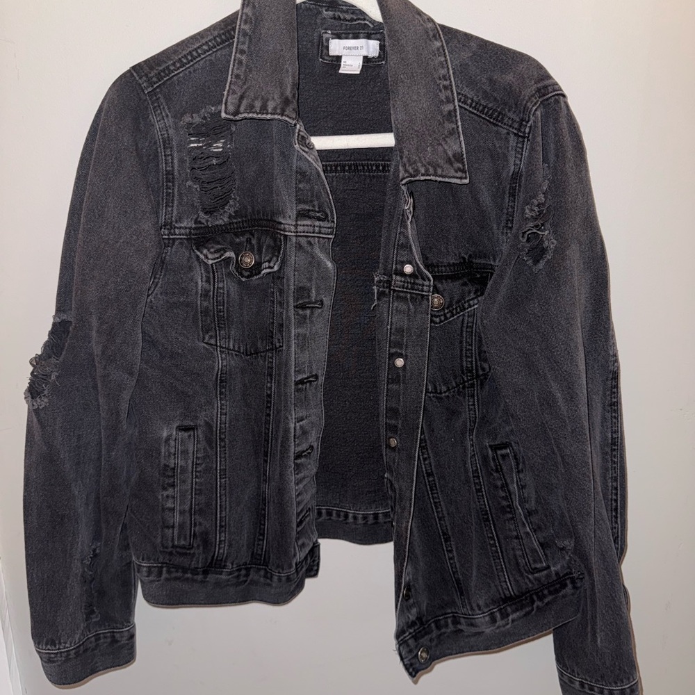 Distressed Black Denim Jacket